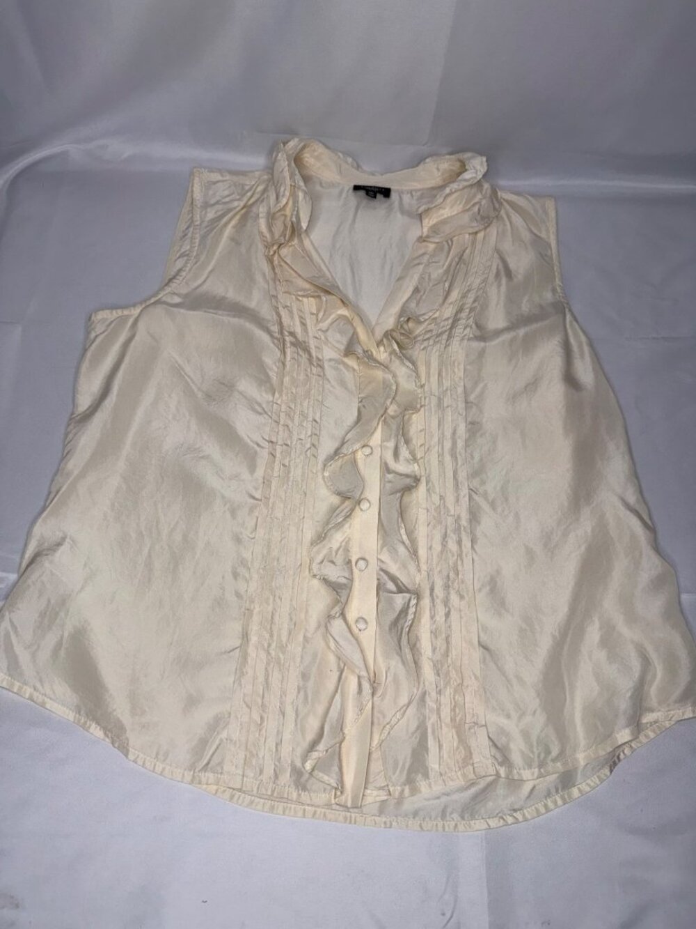 Talbots Ivory Silk Sleeveless Ruffle Button-Down Blouse Womens 14P Top